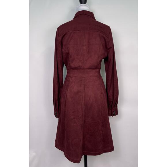 NWT A Loves A Burgundy Faux Suede Button Front Long Sleeve Dress Size M - Picture 3 of 11